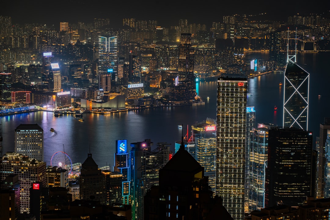 Vibrant cityscape with illuminated skyscrapers at night