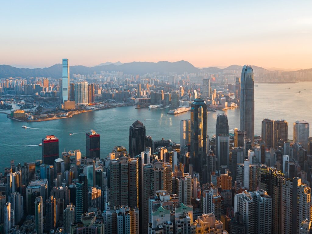 Classic cityscape of Hong Kong during sunrise